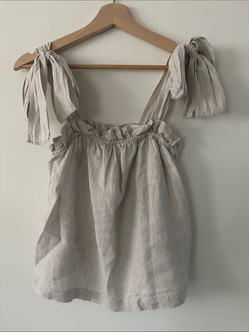 J. Crew Neutral Linen Tie-Shoulder Top — Light Taupe Women’s XS